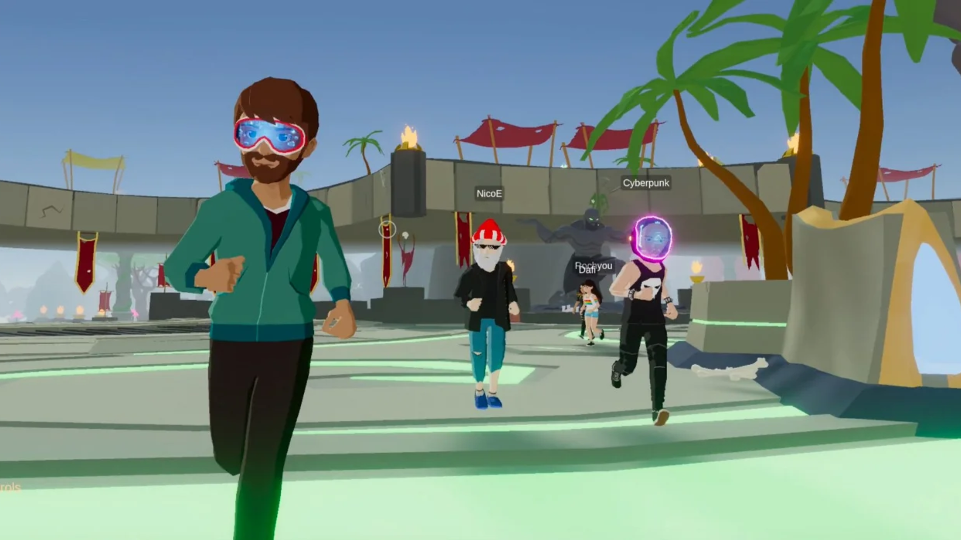 Avatares virtuales corriendo dentro del metaverso de decentraland