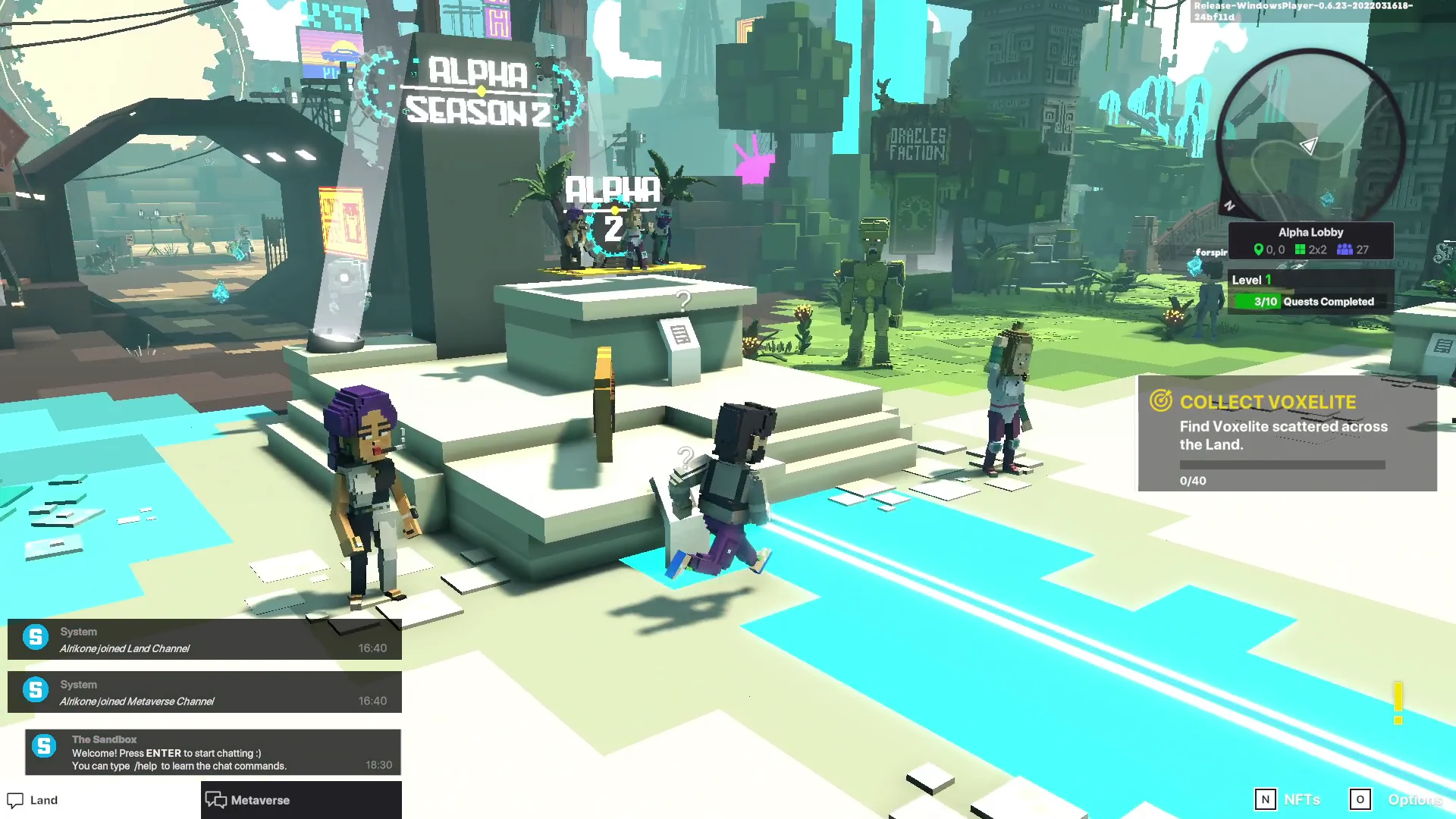 Avatares virtuales interactuando en el mundo virtual de The Sandbox