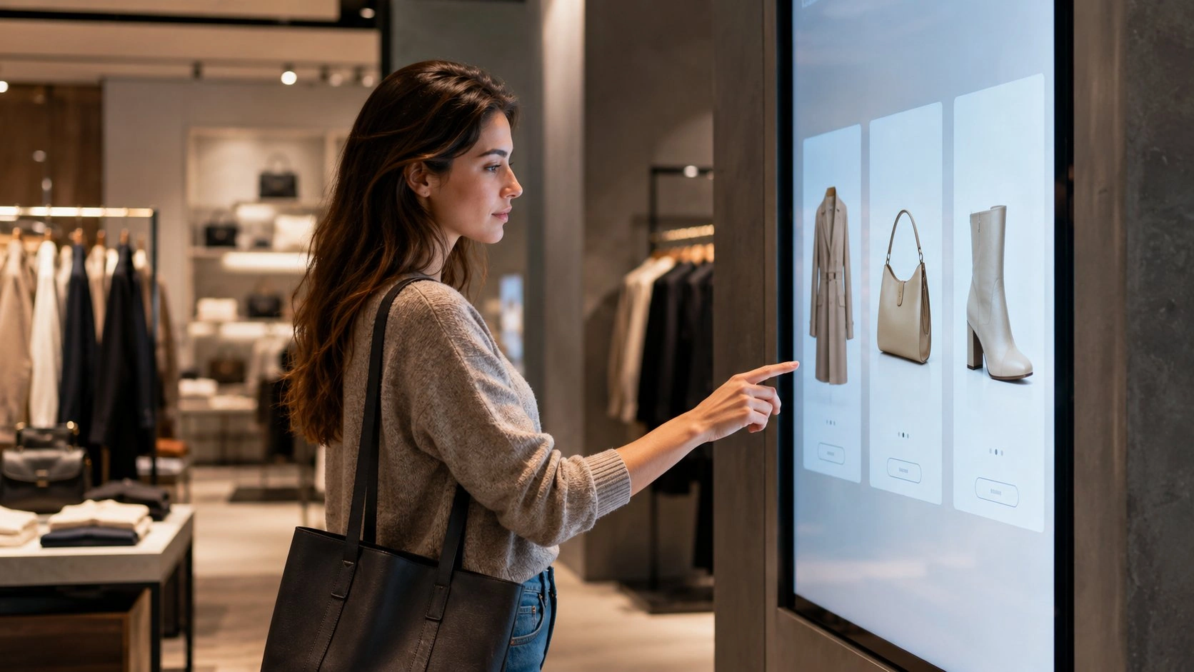 Cliente che riceve raccomandazioni personalizzate in un negozio fisico tramite un'esperienza basata su Intelligenza Artificiale.