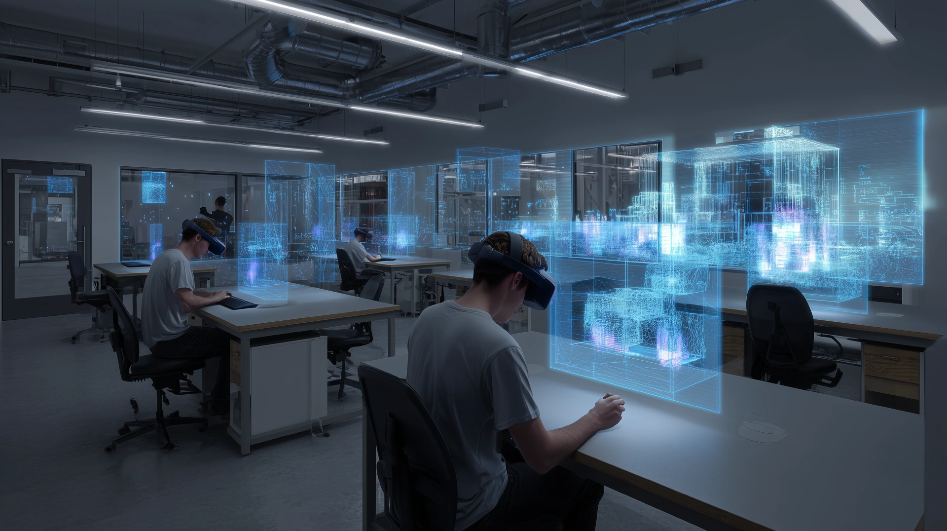 Maquinaria industrial con datos de rendimiento en tiempo real visibles a trav&eacute;s de Realidad Mixta.