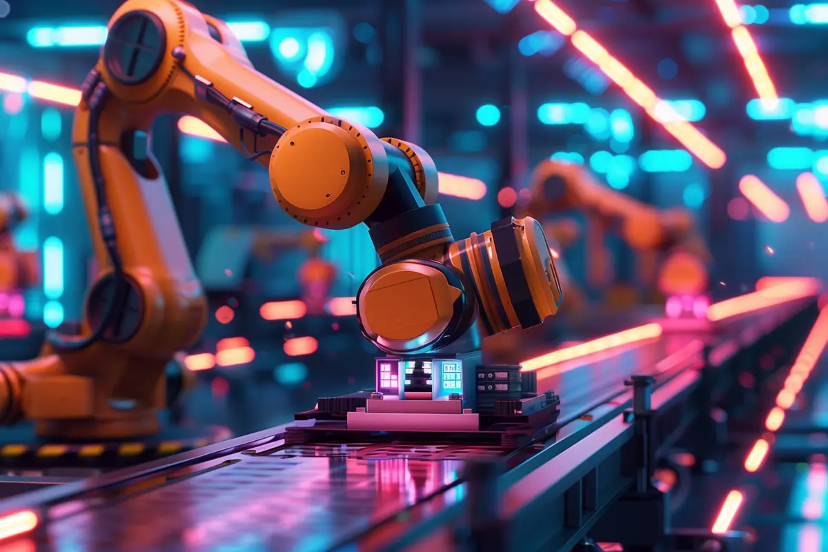 Brazo robótico colaborativo trabajando en una línea de producción industrial