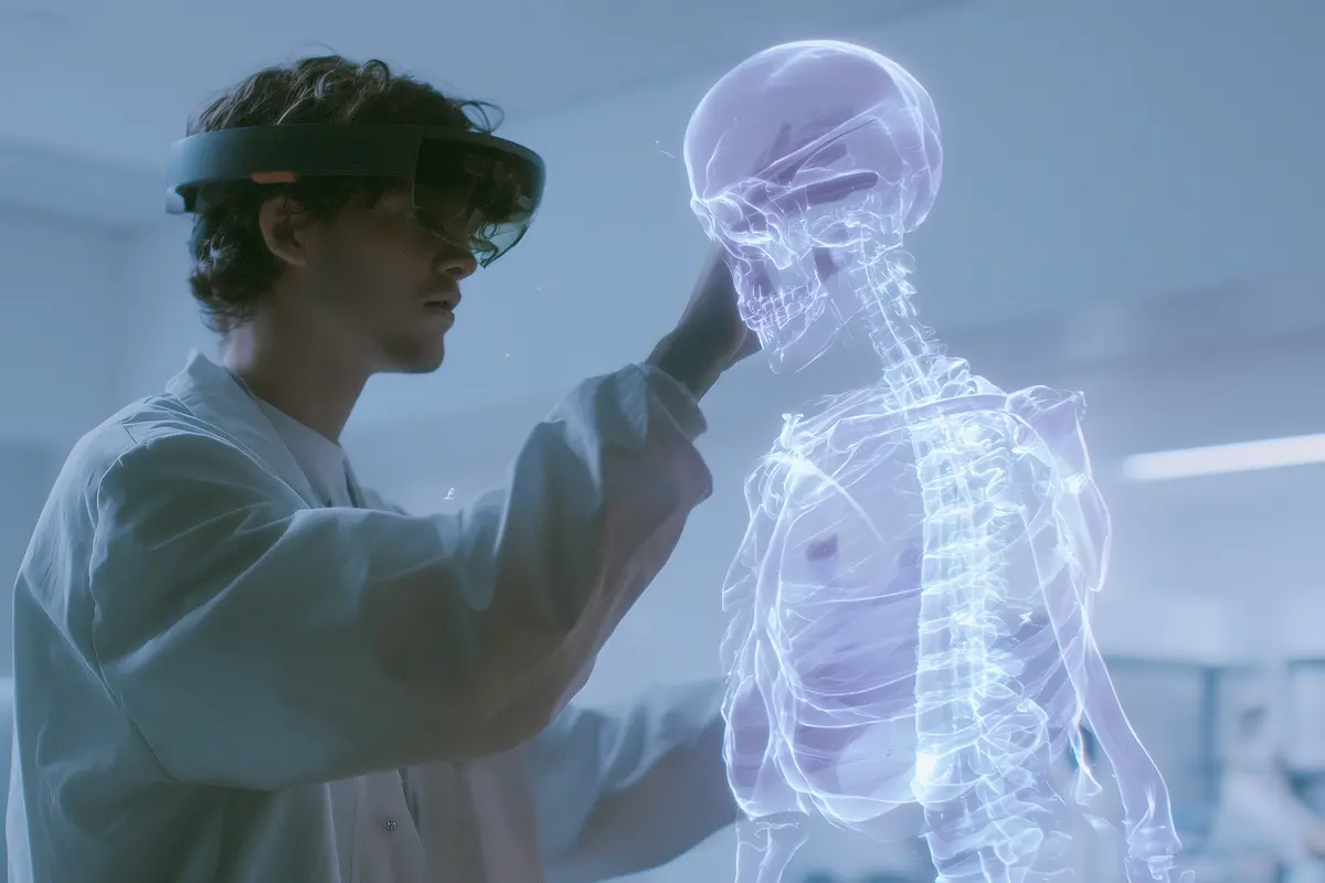University students interacting with 3D models in a Spatial Computing virtual lab