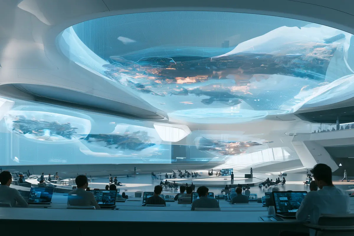 University classroom with students using Apple Vision Pro for Spatial Computing educational experiences