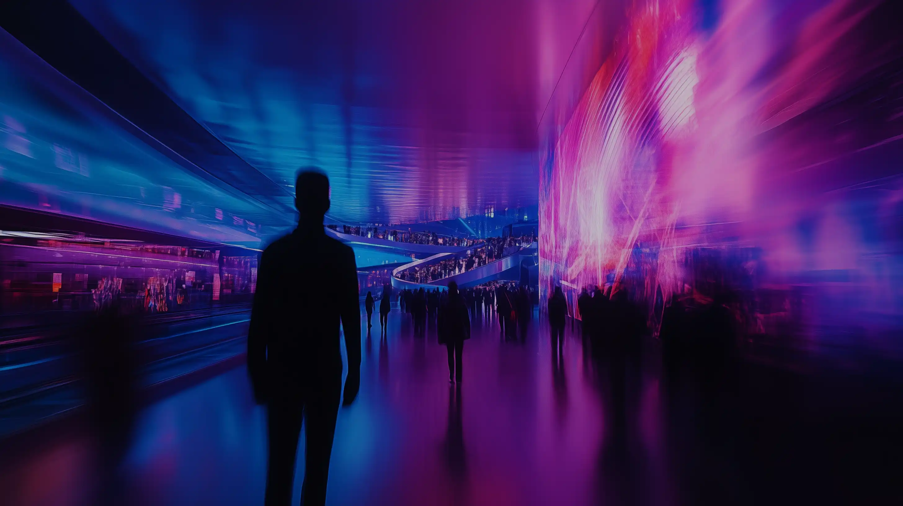 Retail del futuro, centro comercial con pantallas, hologramas e instalaciones interactivas de todo tipo